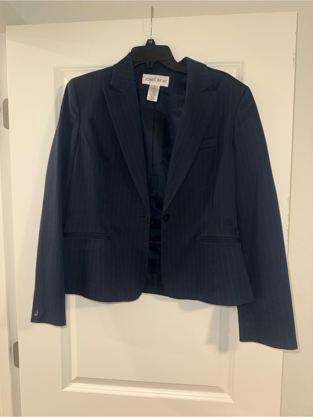 Jones New York Navy Pinstriped Single-Button Blazer